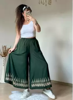 Nakışlı Pantalon Etek Haki