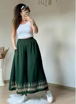 Nakışlı Pantalon Etek Haki
