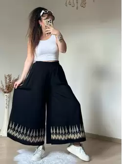 Nakışlı Pantalon Etek Siyah