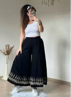 Nakışlı Pantalon Etek Siyah