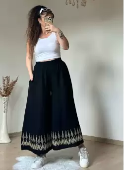 Nakışlı Pantalon Etek Siyah