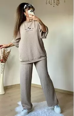 Ön Arka Mıcky Baskılı Takım Bej