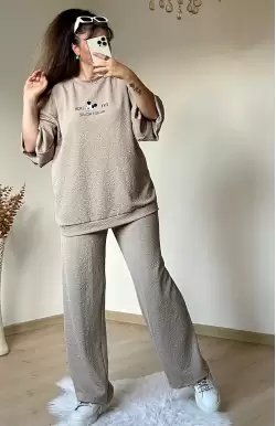 Ön Arka Mıcky Baskılı Takım Bej