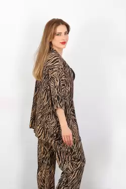 Zebra Desen Otantik Kimono Takım