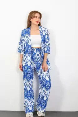 Otantik Desen Kimono Takım Mavi