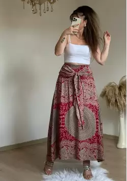 Otantik Desenli Etek Bordo