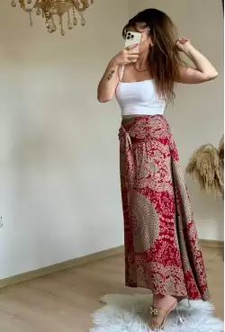 Otantik Desenli Etek Bordo