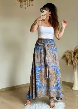 Otantik Desenli Etek Mavi