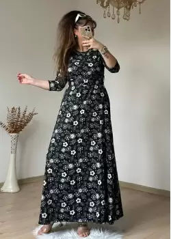 Siyah Çıtır Çıceklı Bürümcük Elbise