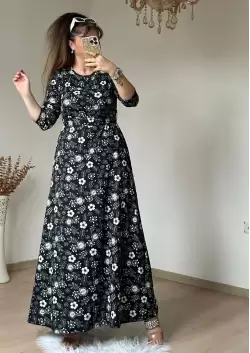 Siyah Çıtır Çıceklı Bürümcük Elbise