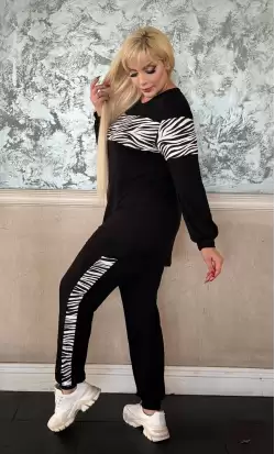Siyah Uzun Kollu zebra şeritli takım
