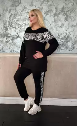 Siyah Uzun Kollu zebra şeritli takım