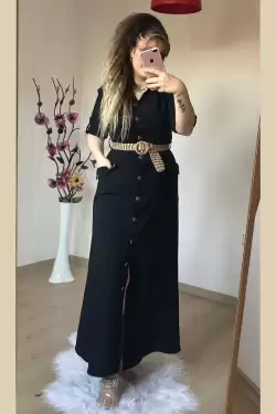 Spor Gömlek Elbise Siyah