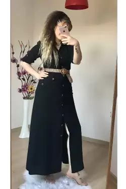 Spor Gömlek Elbise Siyah