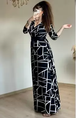 Full Length White Geometric Pattern Dress