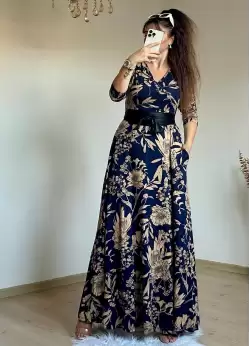 Full Length Navy Blue Floral Dress