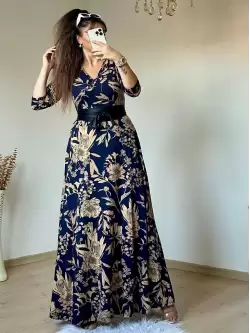 Full Length Navy Blue Floral Dress