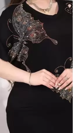Kelebek Desenli Taşlı Elbise