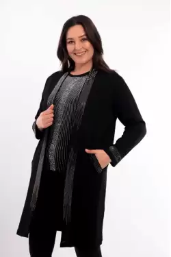 Taş Süslemeli Hırka Gümüş