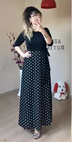 Üst Siyah Alt Puanlı Maxi Boy Penye Elbise