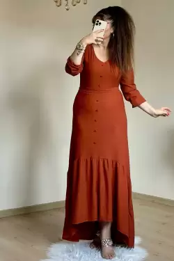 Uzun Kol Romantik Elbise Kiremit