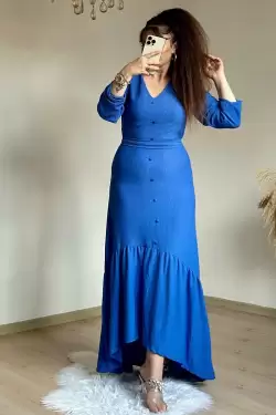 Uzun Kol Romantik Elbise Mavi
