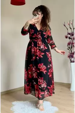Uzun Nar Çiçeği Şifon Elbise