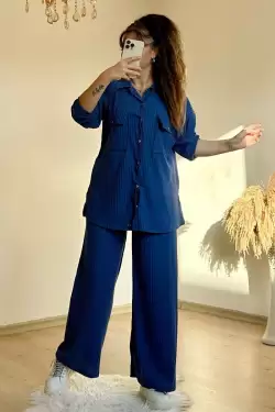 Yaka Cepli Çıtçıtlı Takım Mavi