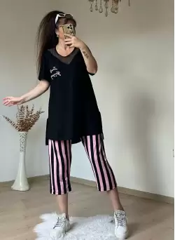 Yaka File Detaylı Pijama Takım
