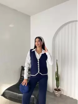 Yelekli Lacivert Triko Takım