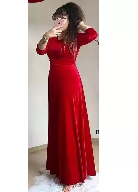 Bisiklet Yaka Kadife Elbise Bordo