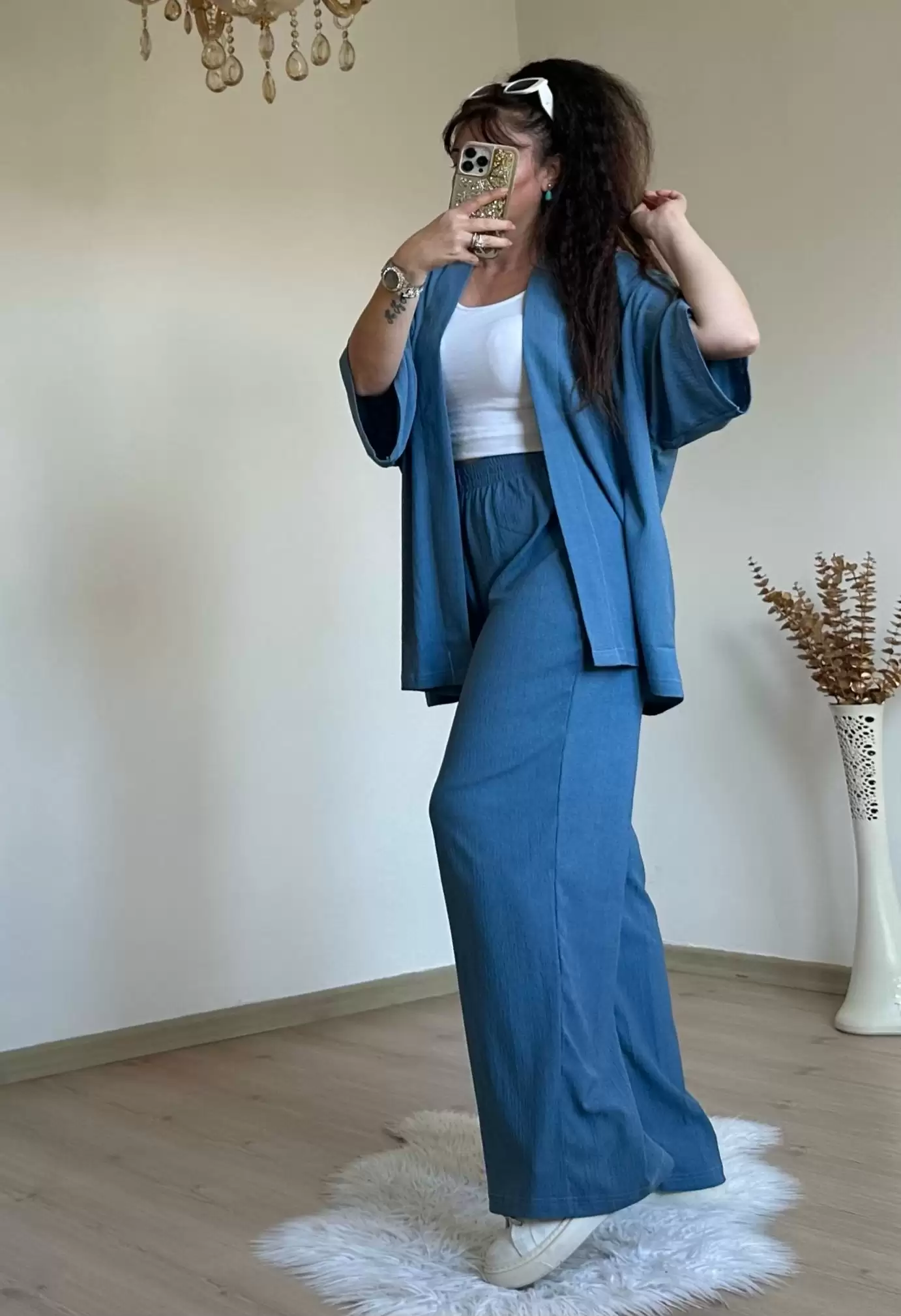 Düz Kimono Bebe Mavi Büyük beden