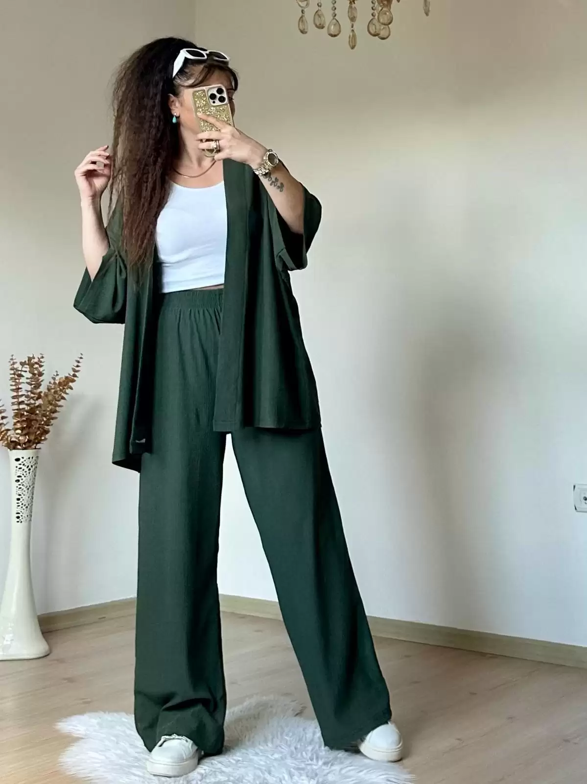 Düz Kimono Haki Büyük beden