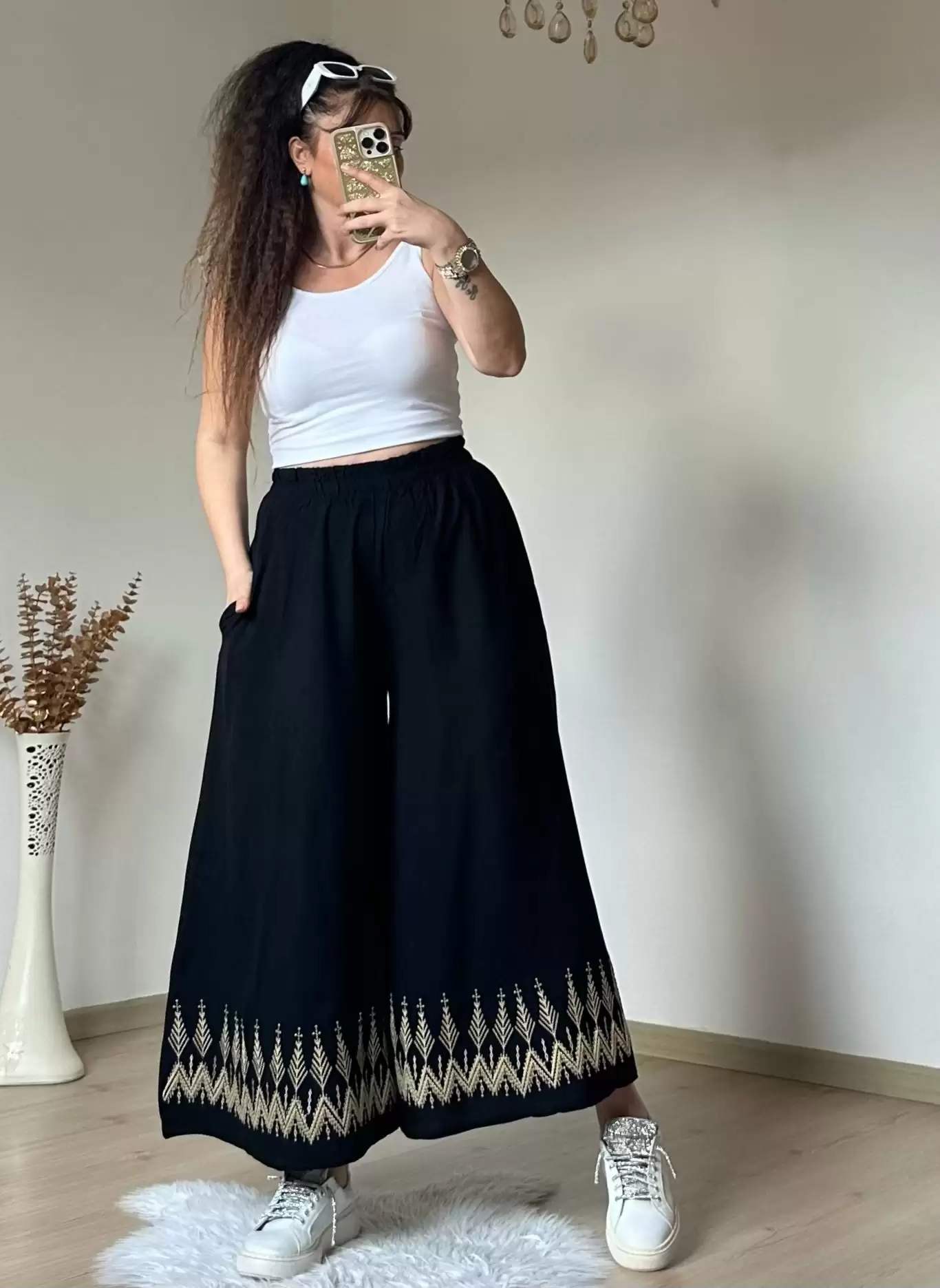 Nakışlı Pantalon Etek Siyah