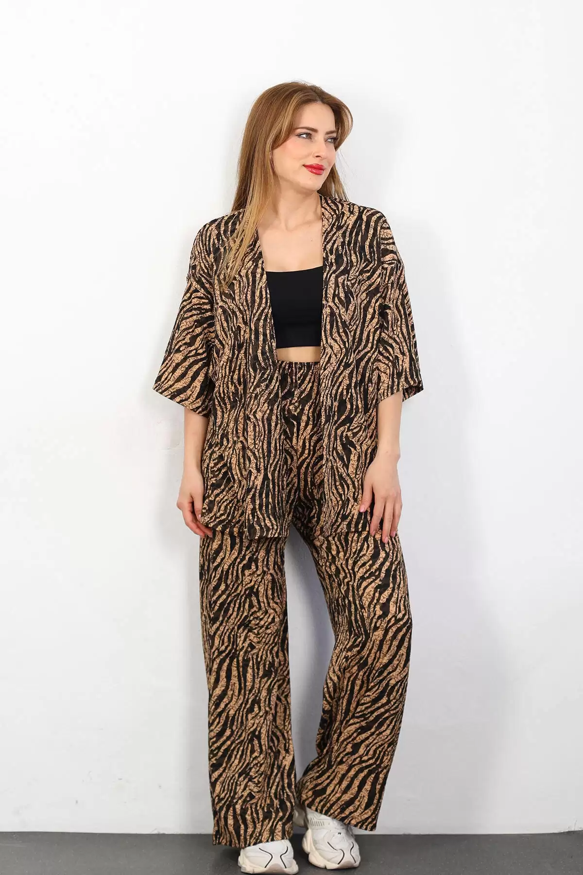 Zebra Desen Otantik Kimono Takım