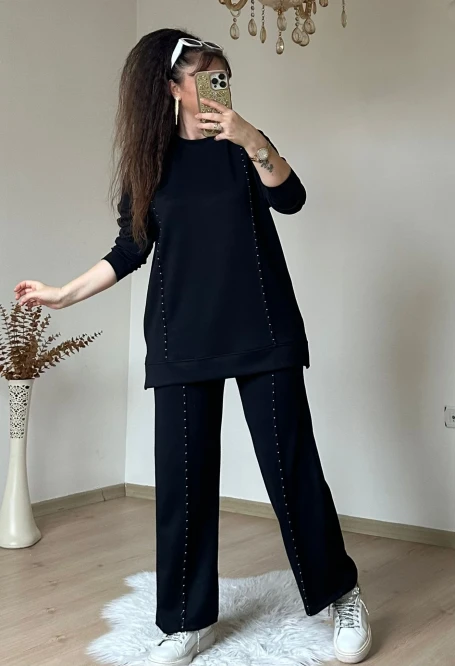 Ön Dikiş Aksesuarlı Takım Siyah