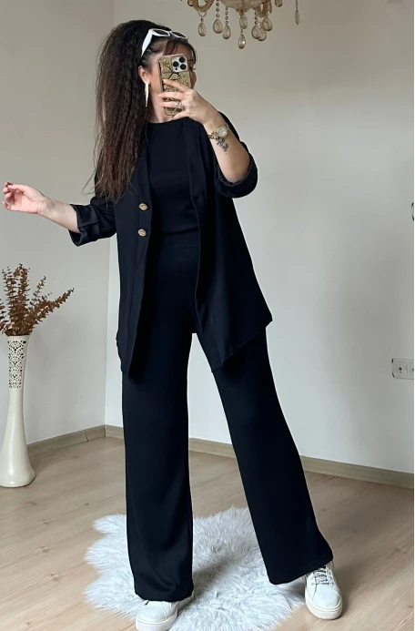 Sıyah Gold Dugmelı 3 lü Takım