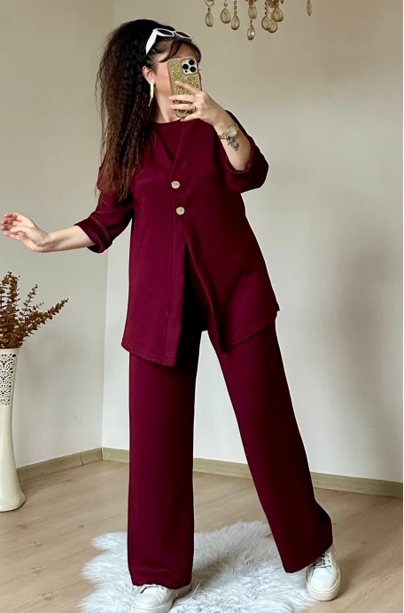 Bordo Gold Dugmelı 3 lü Takım