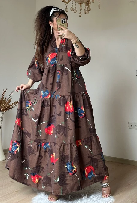 Kahve Nar Çıcegı Salaş Elbıse