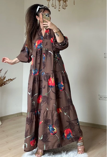 Kahve Nar Çıcegı Salaş Elbıse