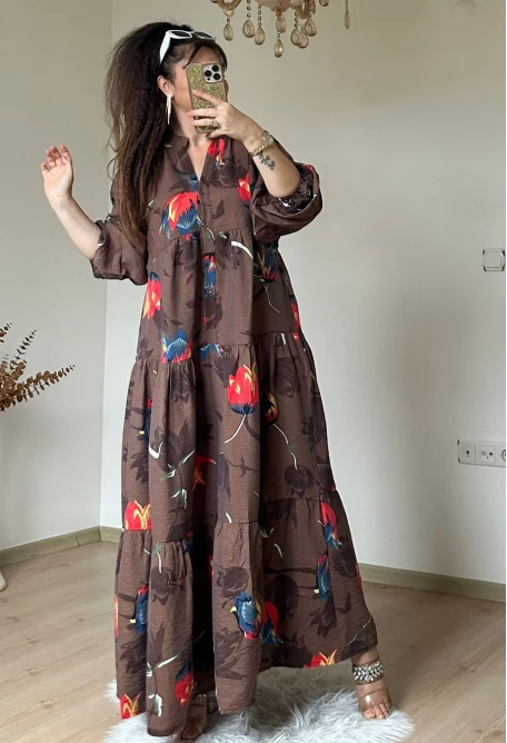 Kahve Nar Çıcegı Salaş Elbıse