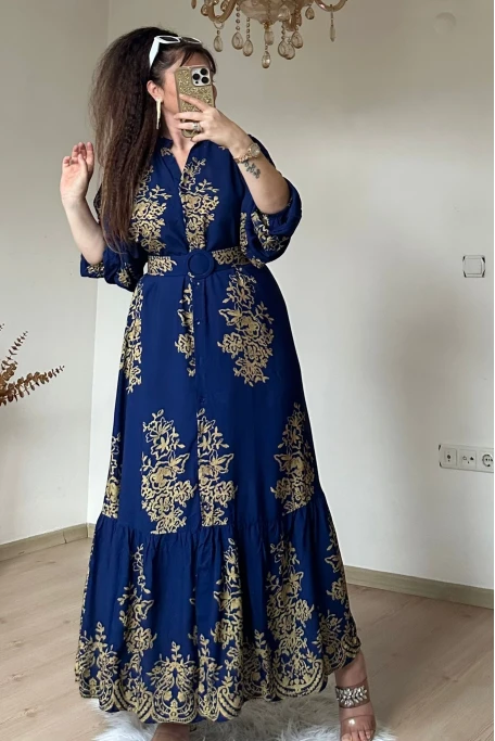 Hakim Yaka Otantık Gömlek Elbıse Lacıvert