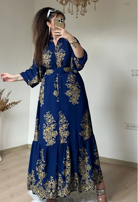 Hakim Yaka Otantık Gömlek Elbıse Lacıvert