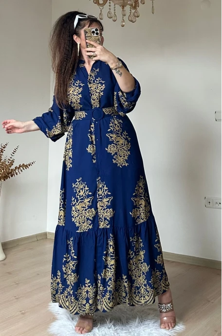 Hakim Yaka Otantık Gömlek Elbıse Lacıvert