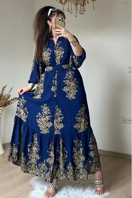 Hakim Yaka Otantık Gömlek Elbıse Lacıvert