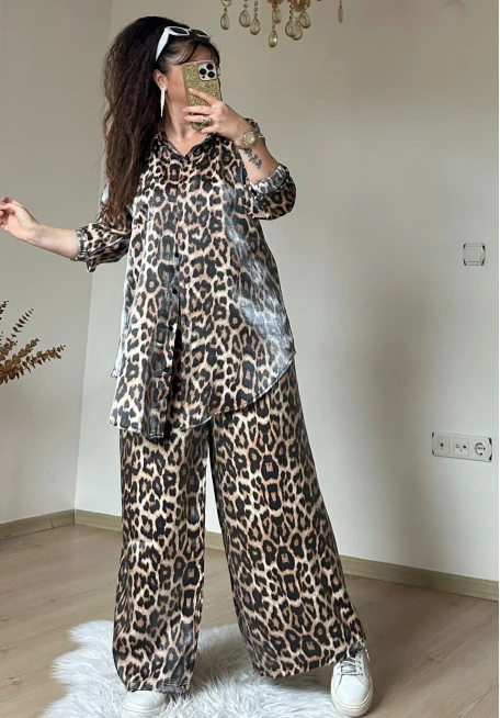 Bol Paca Leopar Gömlek Takım