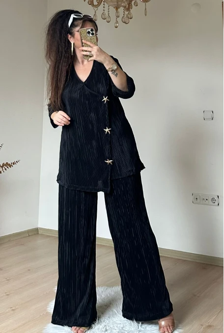 Deniz Yıldızı Aksesuarlı Takım Sıyah Büyük Beden