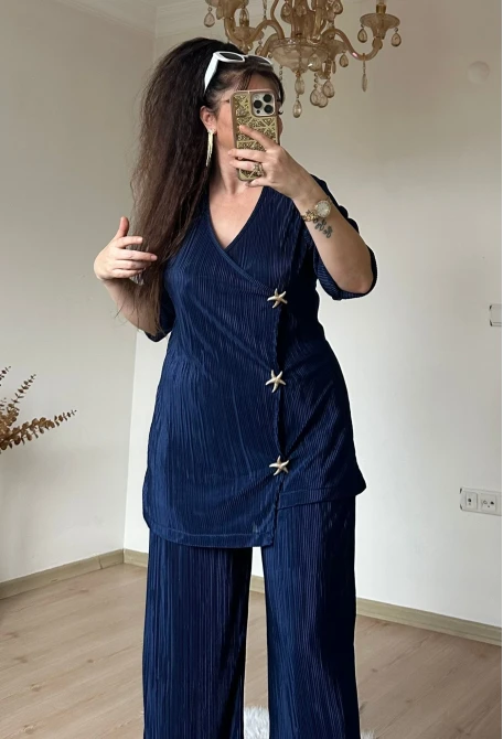 Deniz Yıldızı Aksesuarlı Takım Lacivert Büyük Beden