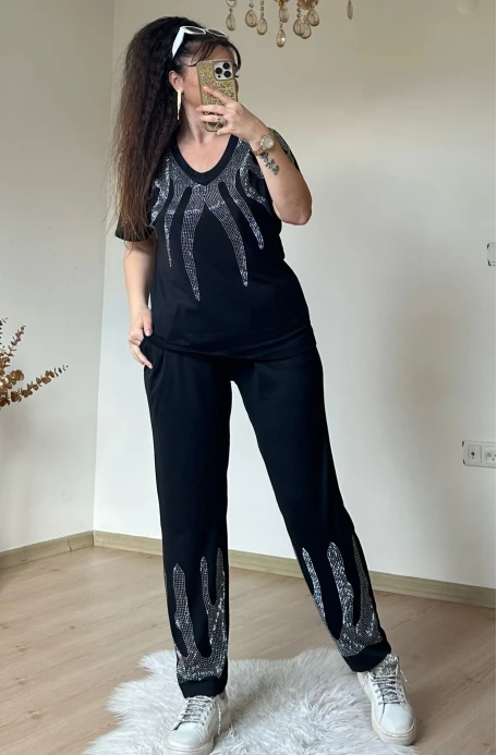 Piramit Yaka Gümüş Taşlı Takım