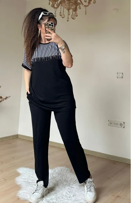 Roba Çizgili Takım Sıyah